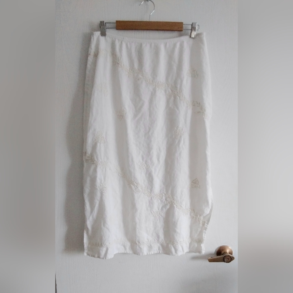 J Jill Women's Linen Embroidered Skirt Midi